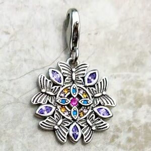NWOT solid sterling silver multicolor mandala, lobster clasp pendant charm￼